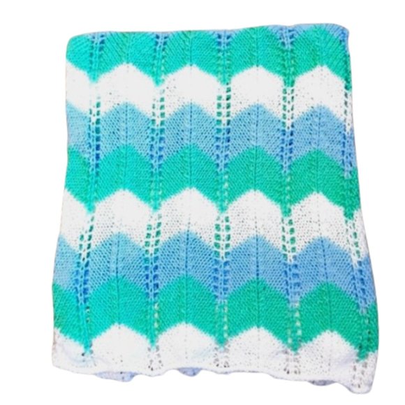 Hand Knit Chevron Afghan NEW - Picture 1 of 5